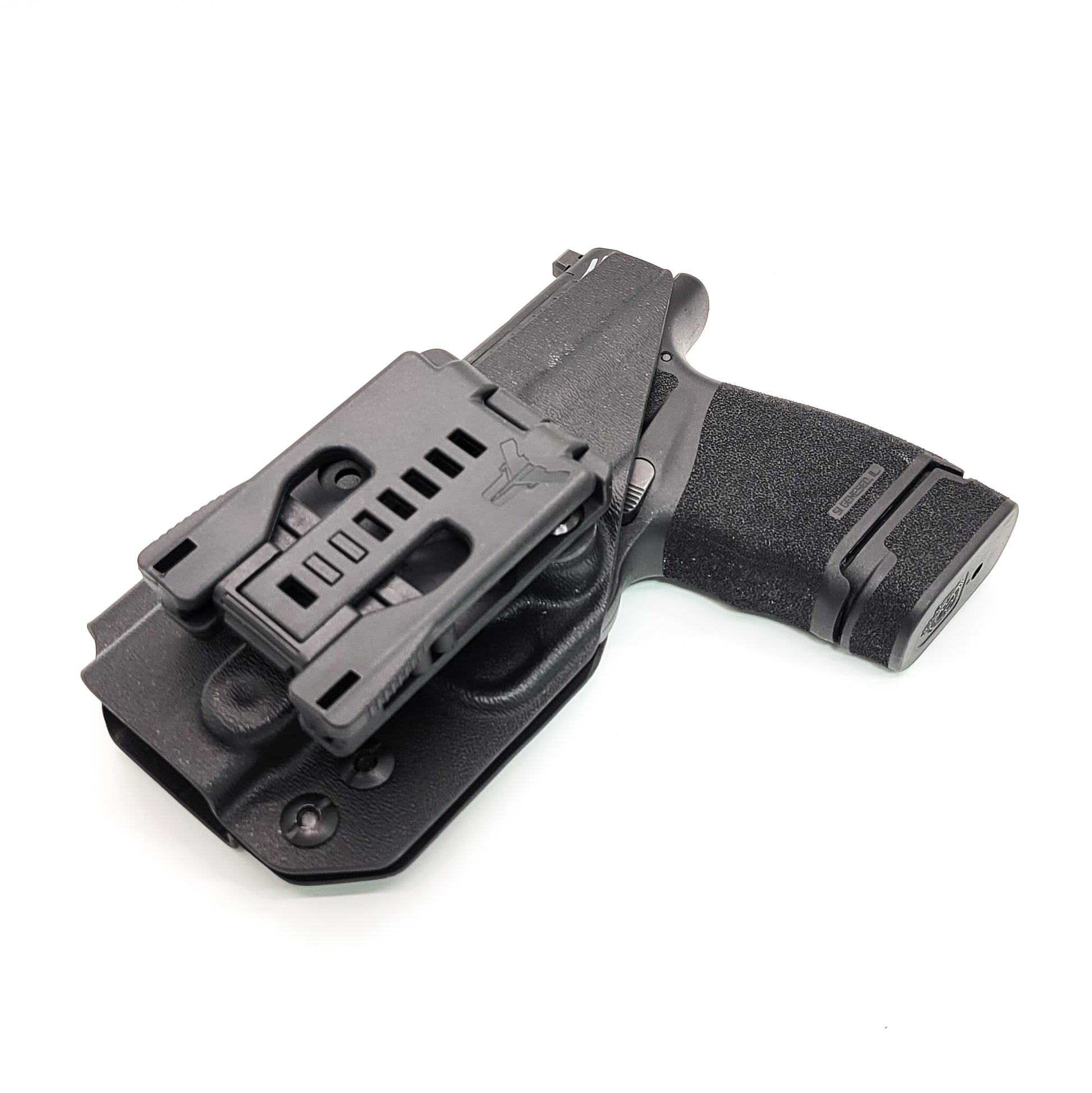 For the best OWB Outside Waistband Holster designed to fit the Springfield Armory Hellcat, shop Four Brothers Holters. Cleared for a red dot sight mounted to the pistol. Full sweat guard, adjustable retention, minimal material, and smooth edges to reduce printing. Proudly made in the USA.