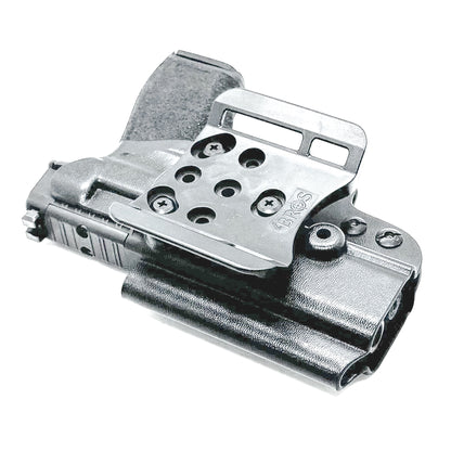Right-hand OWB holster for Springfield Hellcat Pro with 4BROS 1.5-inch Belt Slide attachment, shown in black Kydex.