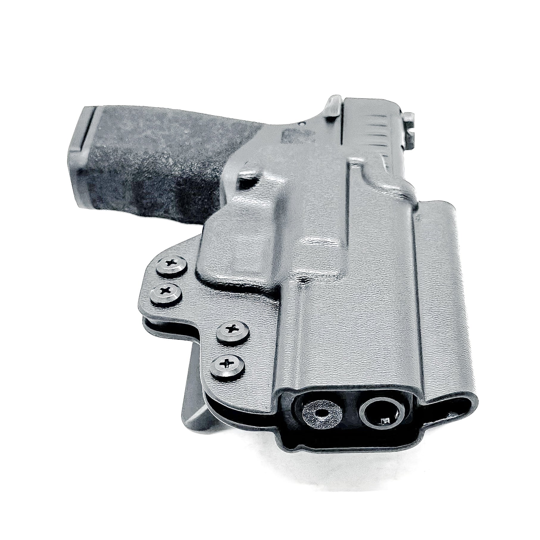 Right-hand OWB holster for Springfield Hellcat Pro with 4BROS 1.5-inch Belt Slide attachment, shown in black Kydex.
