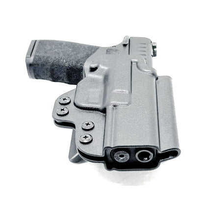Right-hand OWB holster for Springfield Hellcat Pro with 4BROS 1.5-inch Belt Slide attachment, shown in black Kydex.