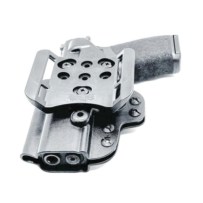 Right-hand OWB holster for Springfield Hellcat Pro with 4BROS 1.5-inch Belt Slide attachment, shown in black Kydex.