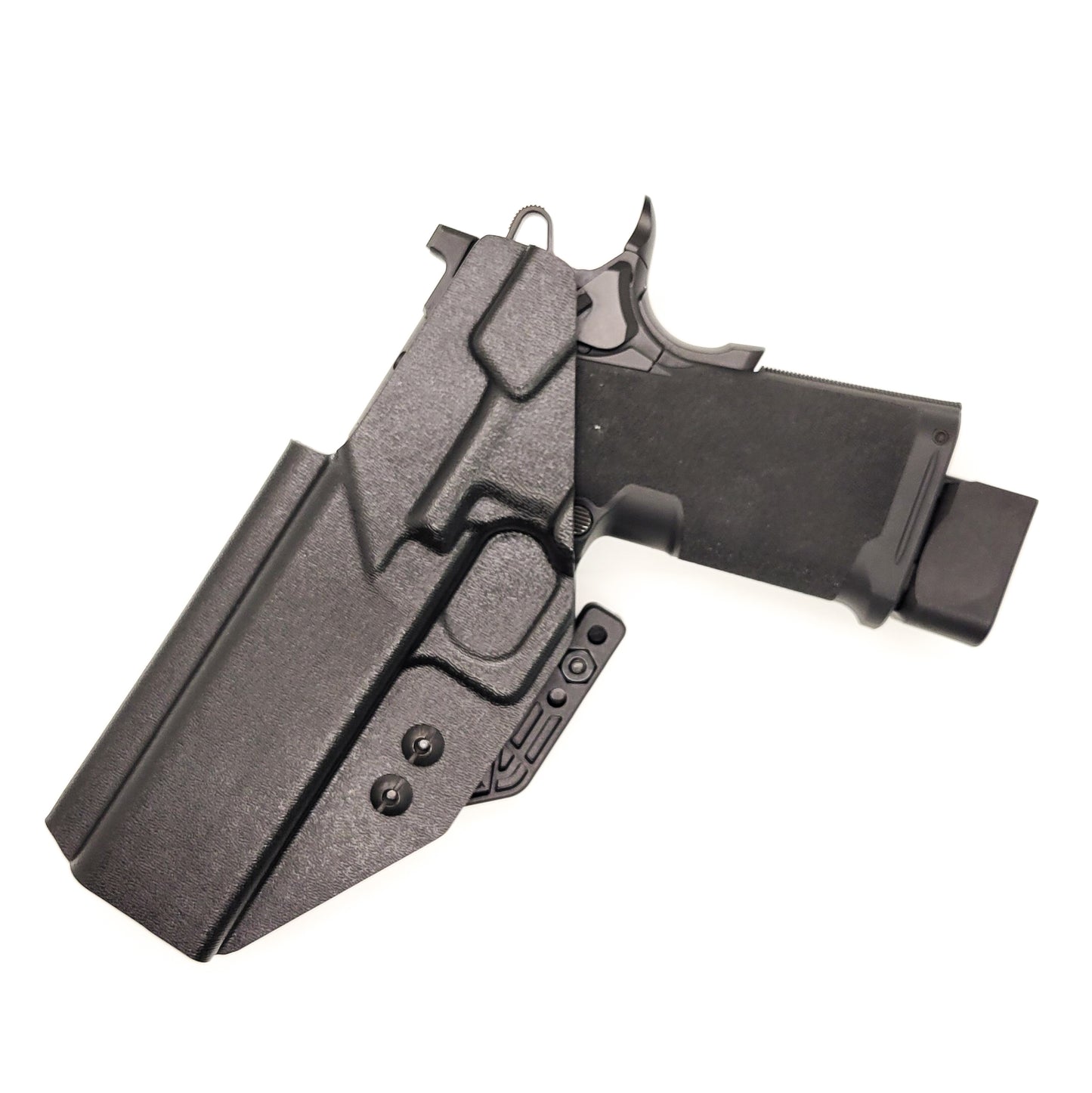 For the best Inside Waistband IWB AIWB Appendix Kydex Holster designed to fit the Springfield Armory 1911 DS Prodigy 5" & 4.25" with a red dot sight mounted to the pistol, shop to Four Brothers Holsters.  Full sweat guard, adjustable retention, minimal material, & smooth for reduced printing. Proudly made in the USA 