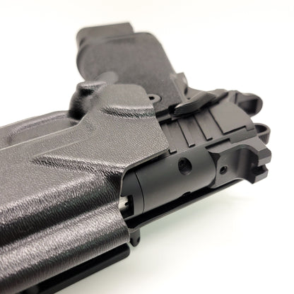 For the best Outside Waistband kydex Holster designed to fit the Springfield Armory 1911 DS Prodigy 5" & 4.25" with or without a red dot sight mounted to the pistol, shop to Four Brothers Holsters.  Full sweat guard, adjustable retention, minimal material, & smooth for reduced printing. Proudly made in the USA 