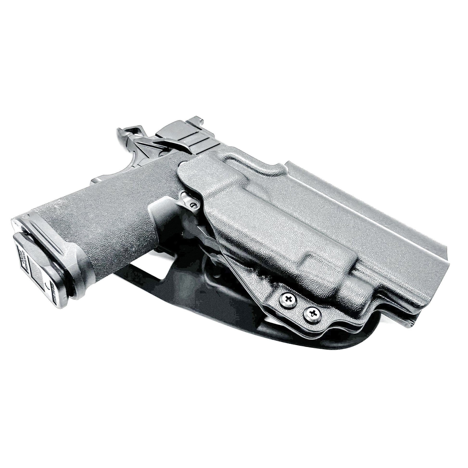 OWB competition-style holster for Springfield 1911 DS Prodigy 5" & TLR-7 HL-X. Red dot and suppressor sight compatible, open muzzle, adjustable cant. USA Made.