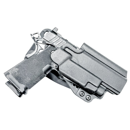 OWB competition-style holster for Springfield 1911 DS Prodigy 5" & TLR-7 HL-X. Red dot and suppressor sight compatible, open muzzle, adjustable cant. USA Made.