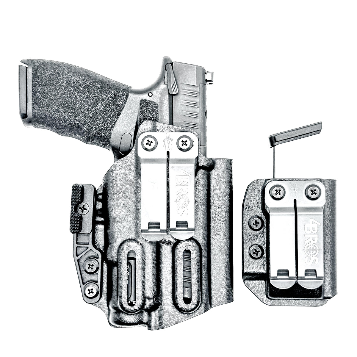Four Brothers Holsters Inside the Waistband IWB Holster & Magazine Carrier combo for the Springfield Armory Hellcat Pro with SureFire XC3 Sub.