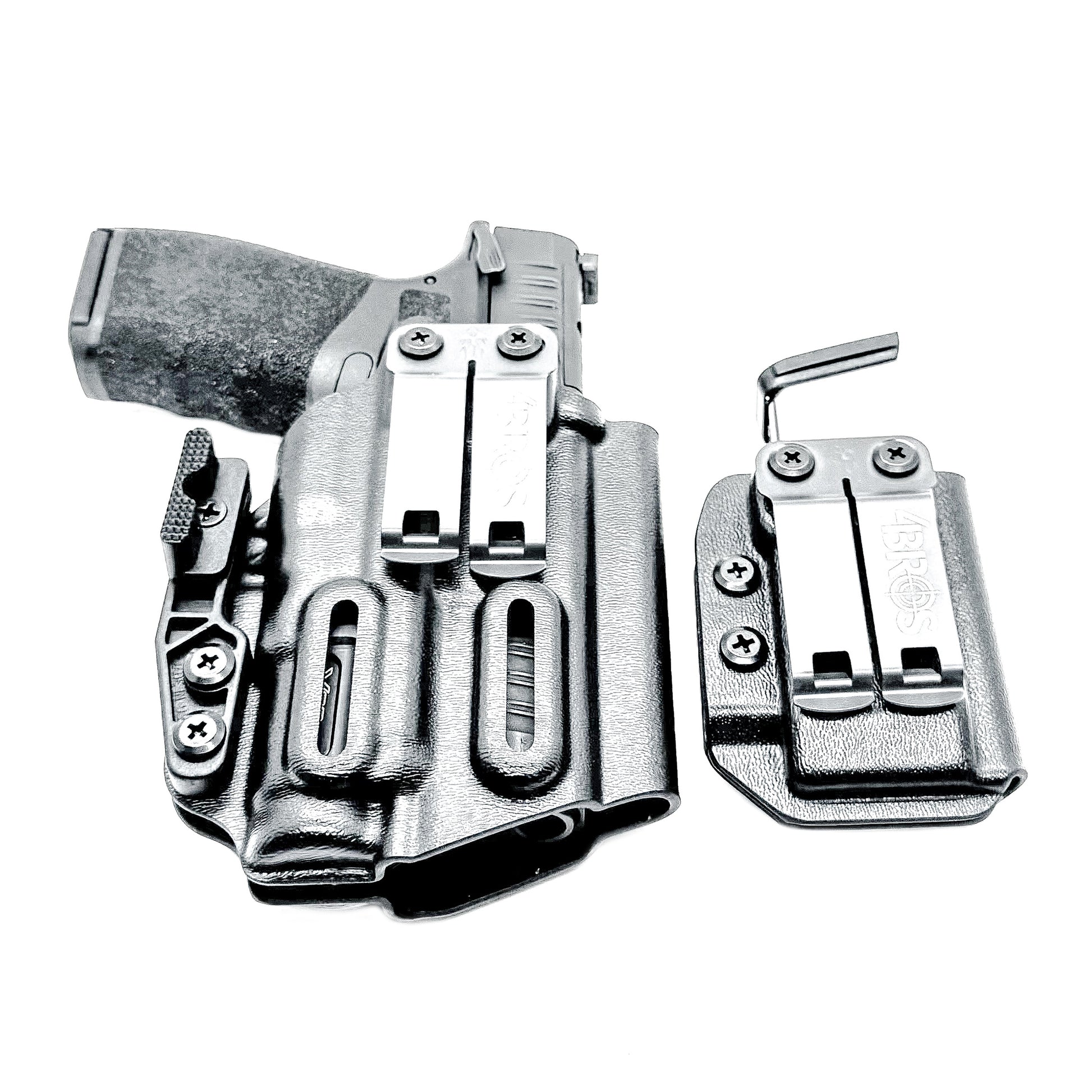 Four Brothers Holsters Inside the Waistband IWB Holster & Magazine Carrier combo for the Springfield Armory Hellcat Pro with SureFire XC3 Sub.