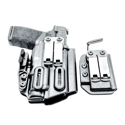 Four Brothers Holsters Inside the Waistband IWB Holster & Magazine Carrier combo for the Springfield Armory Hellcat Pro with SureFire XC3 Sub.
