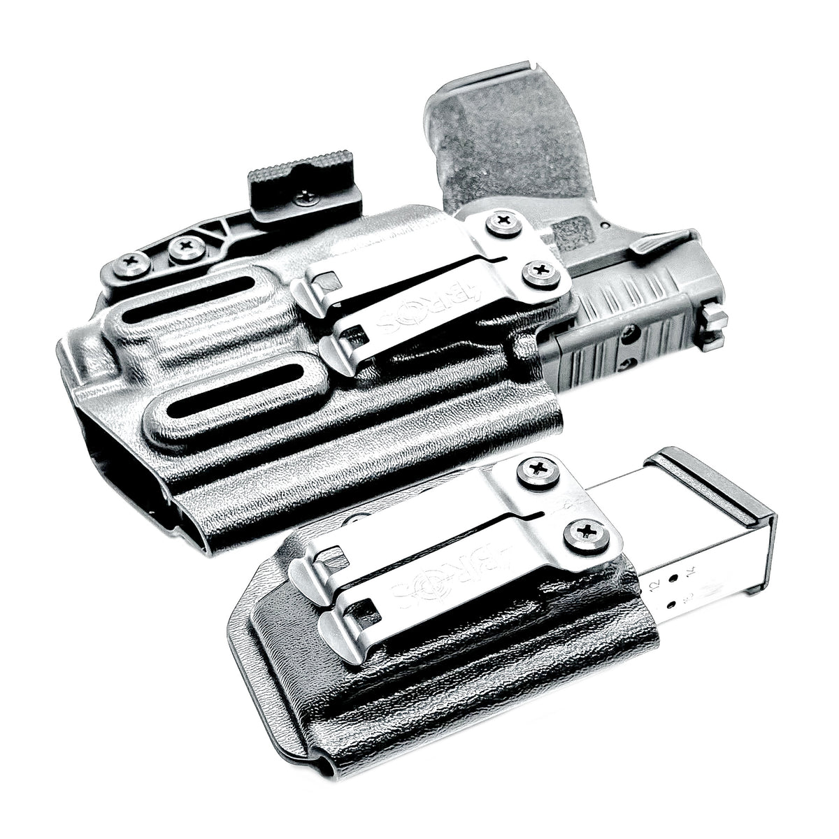 Four Brothers Holsters Inside the Waistband IWB Holster & Magazine Carrier combo for the Springfield Armory Hellcat Pro with SureFire XC3 Sub.