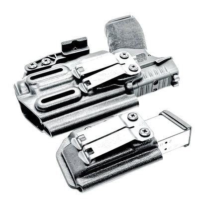 Four Brothers Holsters Inside the Waistband IWB Holster & Magazine Carrier combo for the Springfield Armory Hellcat Pro with SureFire XC3 Sub.