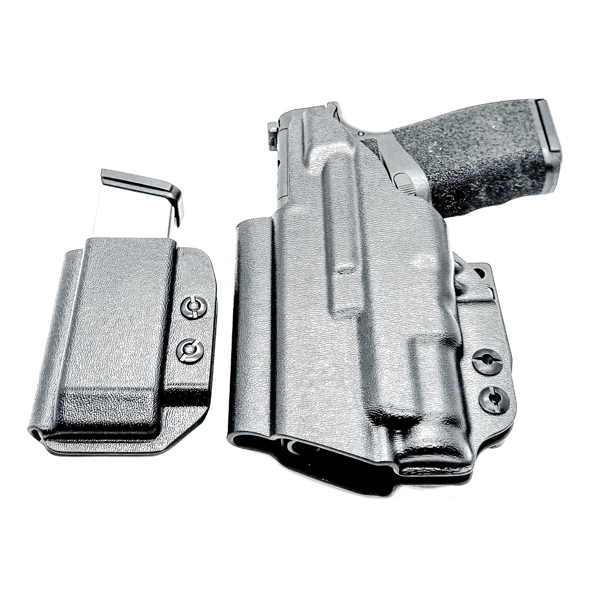 Four Brothers Holsters Inside the Waistband IWB Holster & Magazine Carrier combo for the Springfield Armory Hellcat Pro with SureFire XC3 Sub.