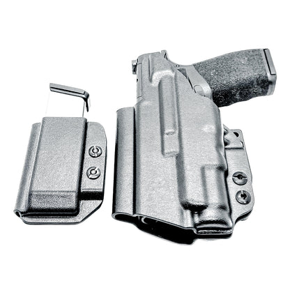 Four Brothers Holsters Inside the Waistband IWB Holster & Magazine Carrier combo for the Springfield Armory Hellcat Pro with SureFire XC3 Sub.