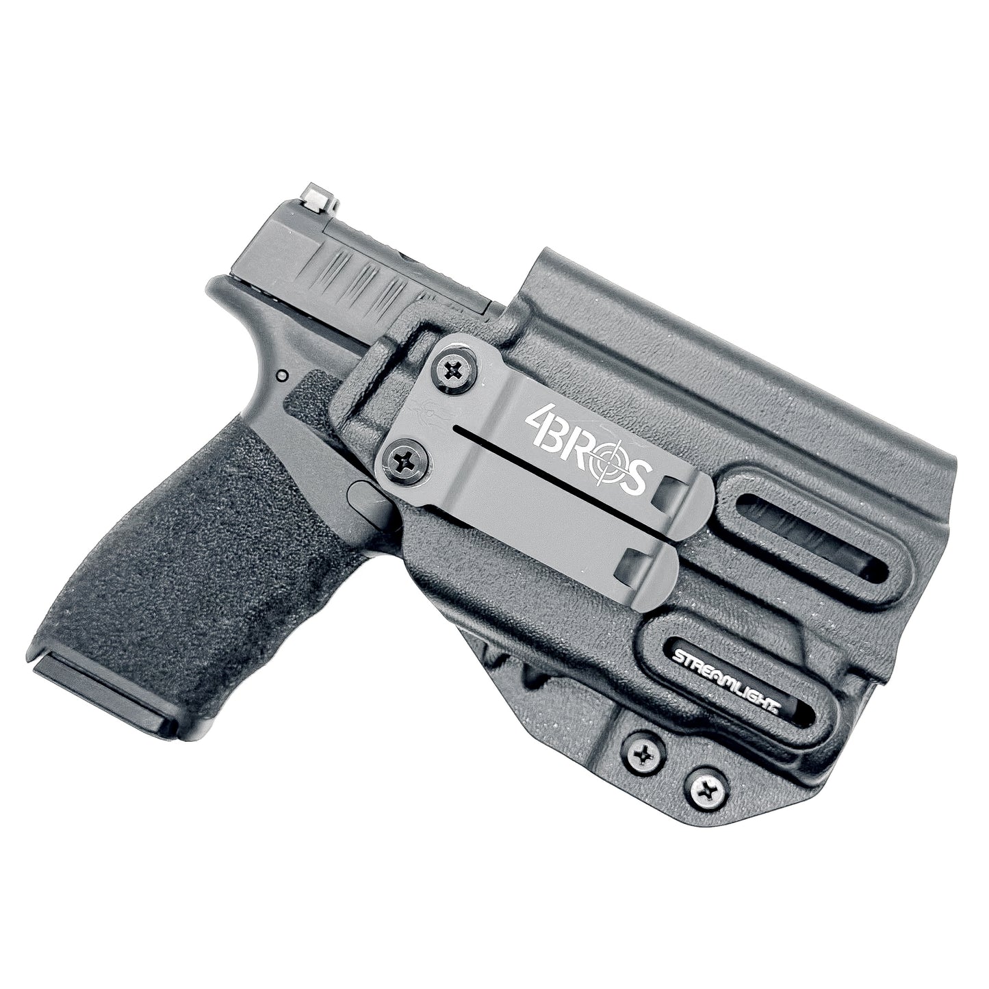 For the best IWB Kydex Inside Waistband Holster for the Springfield Hellcat Pro pistol with the Streamlight TLR-7 Sub 1913 shop Four Brothers 4BROS Holsters.