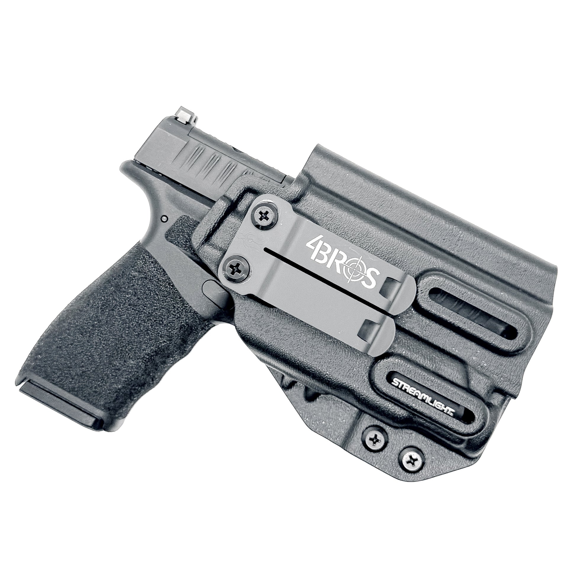 For the best IWB Kydex Inside Waistband Holster for the Springfield Hellcat Pro pistol with the Streamlight TLR-7 Sub 1913 shop Four Brothers 4BROS Holsters.