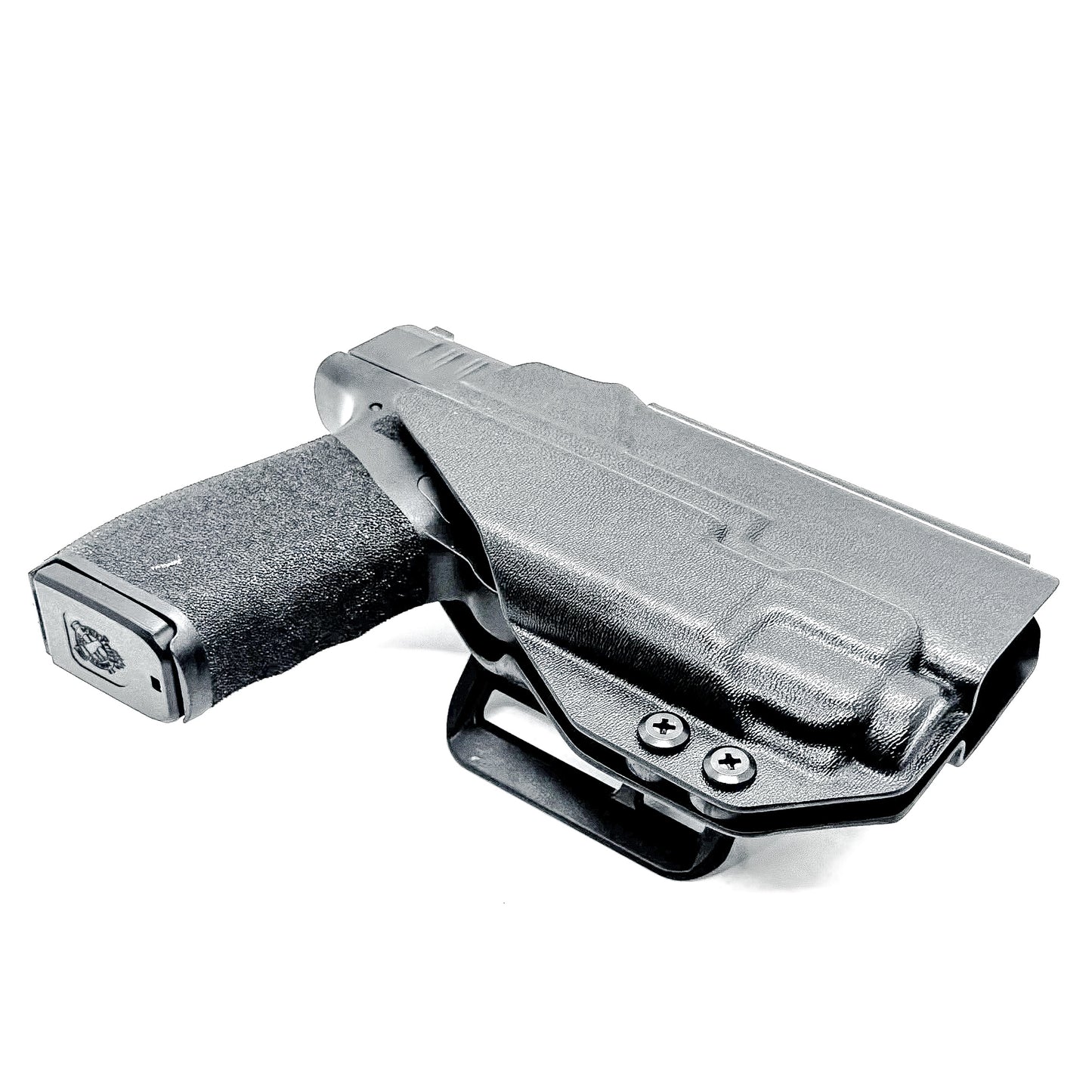 Outside Waistband holster for the Springfield Hellcat Pro with TLR-8A light in black with the 4Bros 1.5" belt slide.