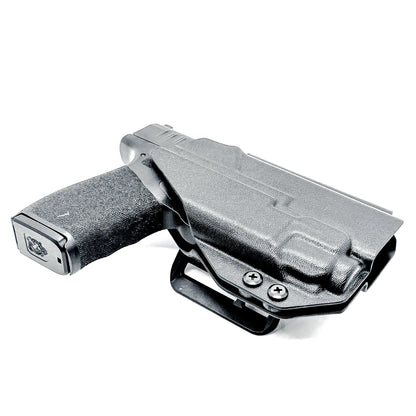 Outside Waistband holster for the Springfield Hellcat Pro with TLR-8A light in black with the 4Bros 1.5" belt slide.
