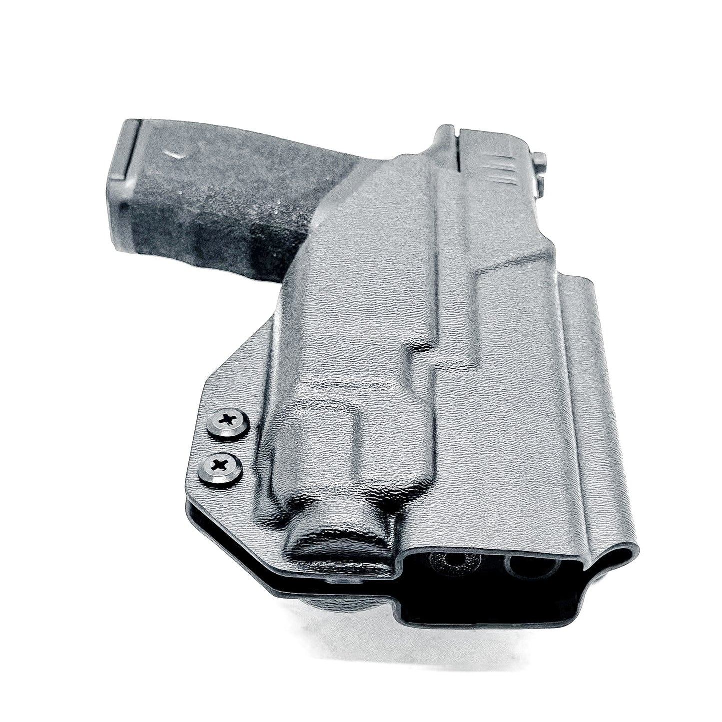 Outside Waistband holster for the Springfield Hellcat Pro with TLR-8A light in black with the 4Bros 1.5" belt slide.
