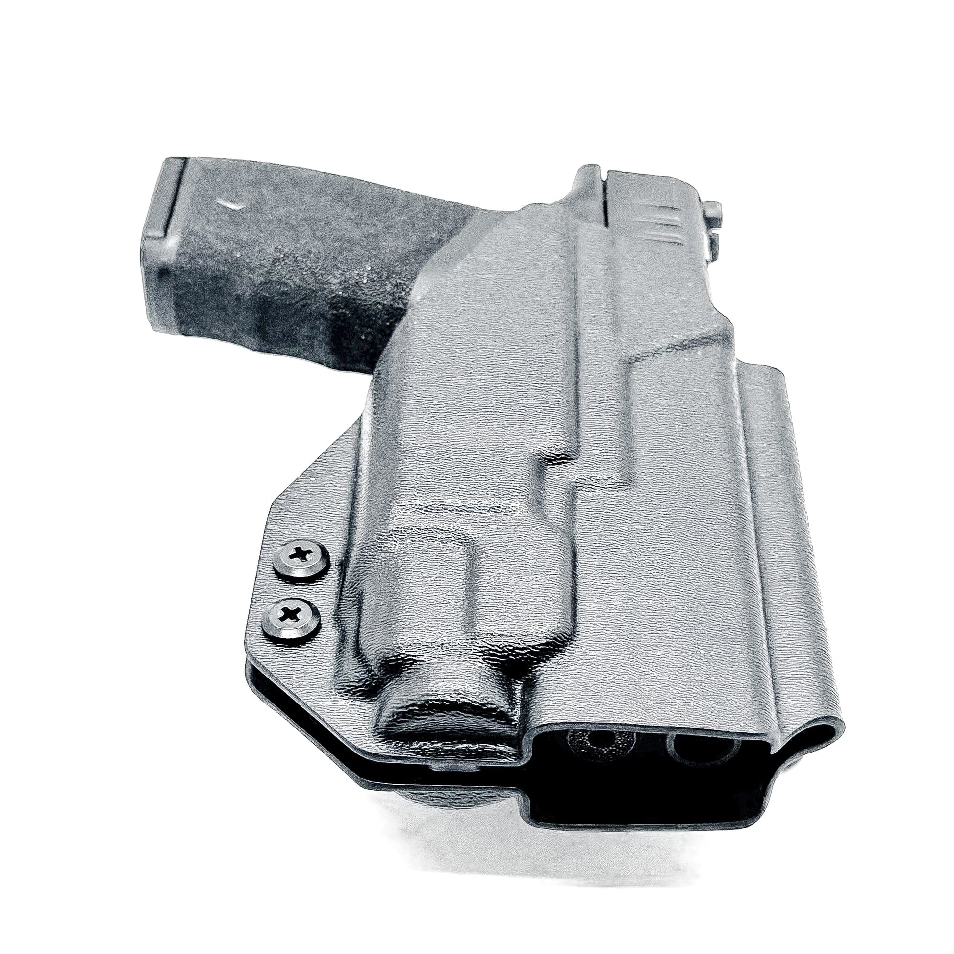 Outside Waistband holster for the Springfield Hellcat Pro with TLR-8A light in black with the 4Bros 1.5" belt slide.
