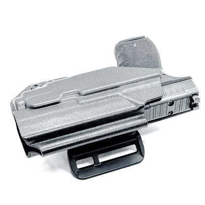 Outside Waistband holster for the Springfield Hellcat Pro with TLR-8A light in black with the 4Bros 1.5" belt slide.