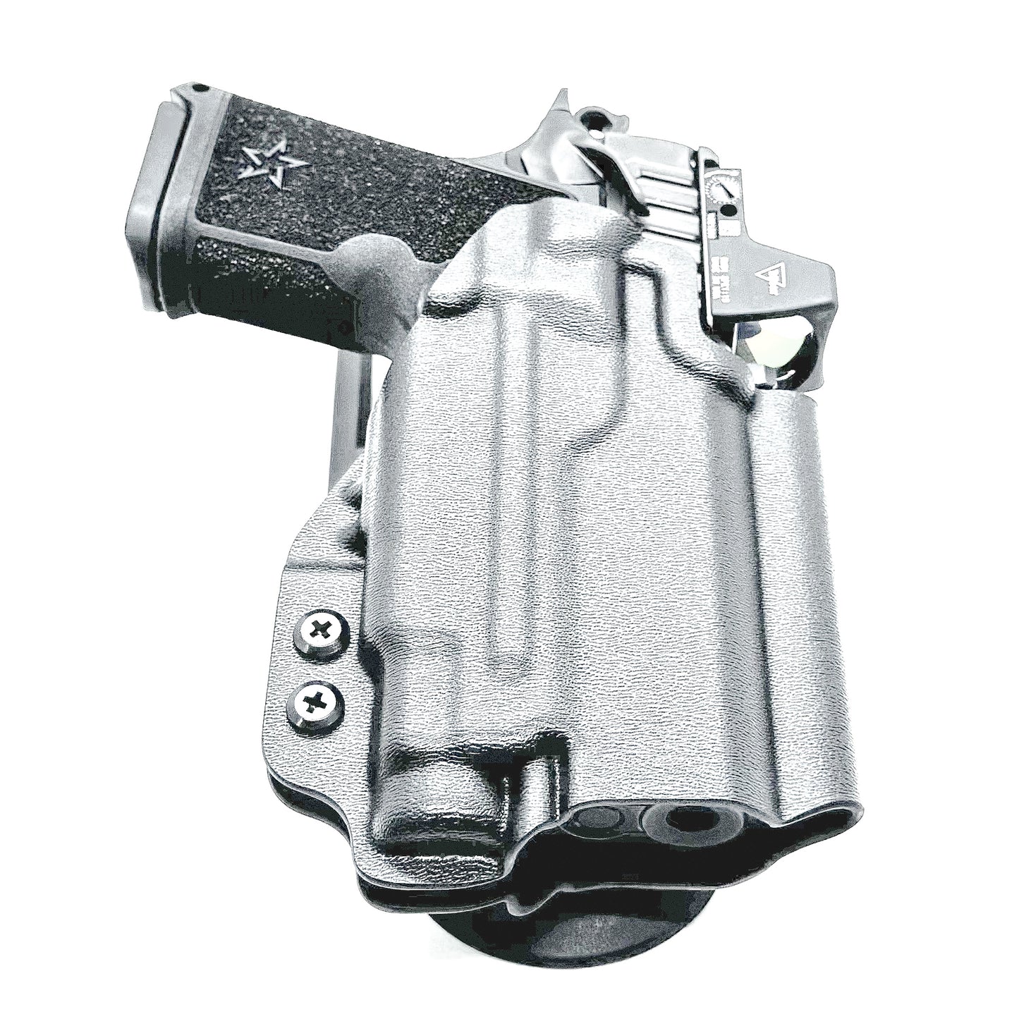 Precision-fit OWB outside the waistband duty & competition holster for the Staccato HD C3.6 and Streamlight 1913 TLR-7 Sub from Four Brothers. Made in the USA.