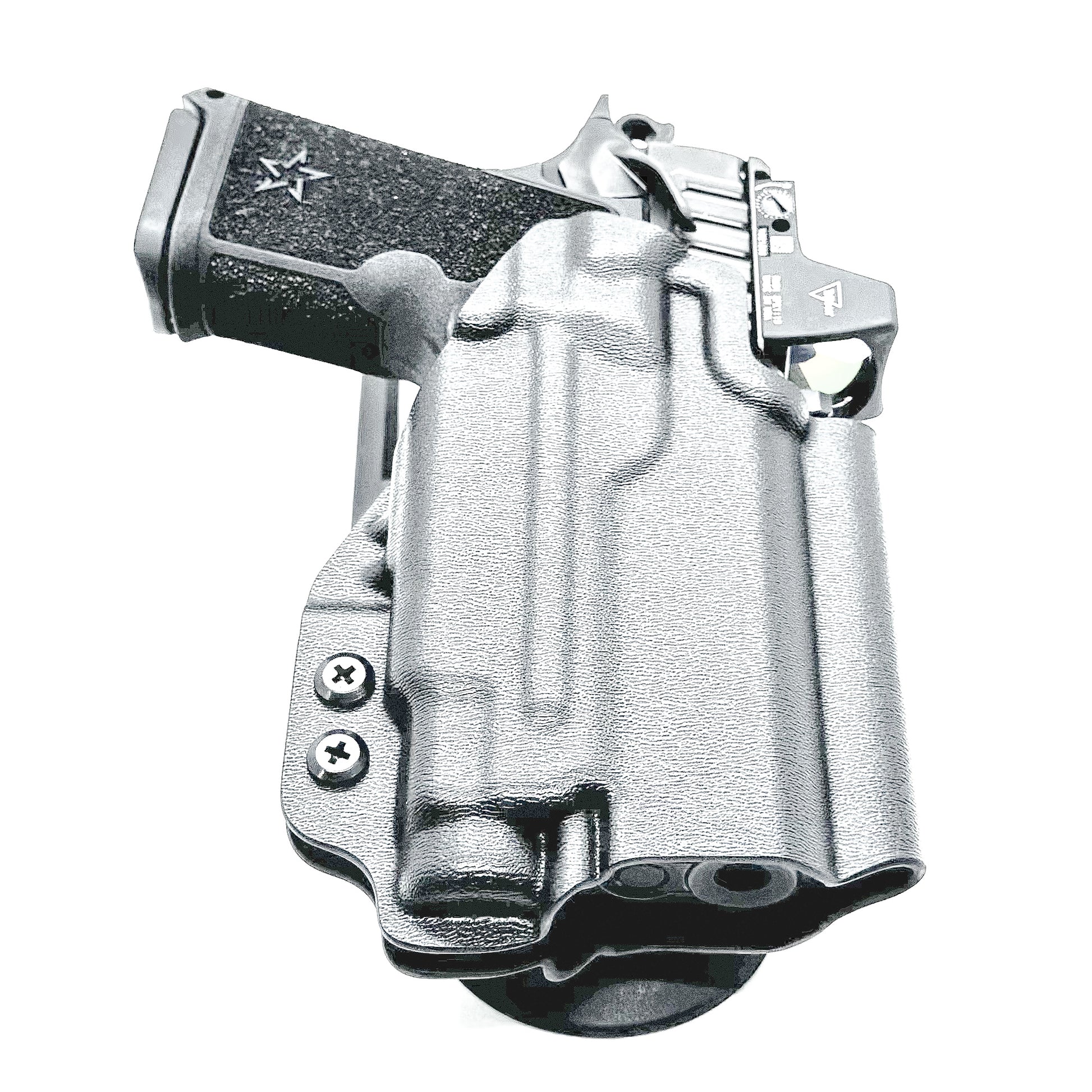 Precision-fit OWB outside the waistband duty & competition holster for the Staccato HD C3.6 and Streamlight 1913 TLR-7 Sub from Four Brothers. Made in the USA.