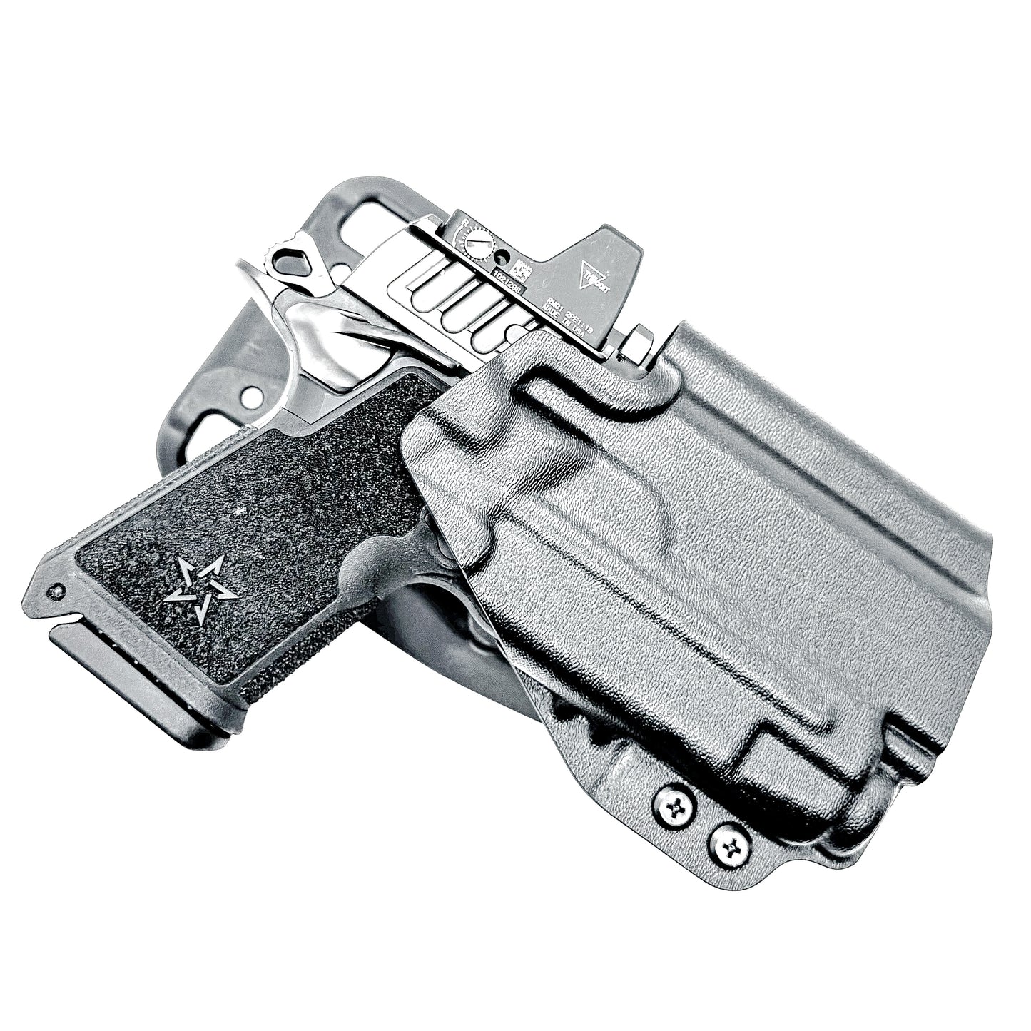Precision-fit OWB outside the waistband duty & competition holster for the Staccato HD C3.6 and Streamlight TLR-7 X from Four Brothers