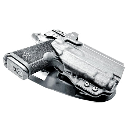 Precision-fit OWB outside the waistband duty & competition holster for the Staccato HD C3.6 and Streamlight TLR-7 X from Four Brothers