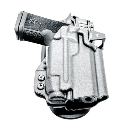 Precision-fit OWB outside the waistband duty & competition holster for the Staccato HD C3.6 and Streamlight TLR-7 X from Four Brothers