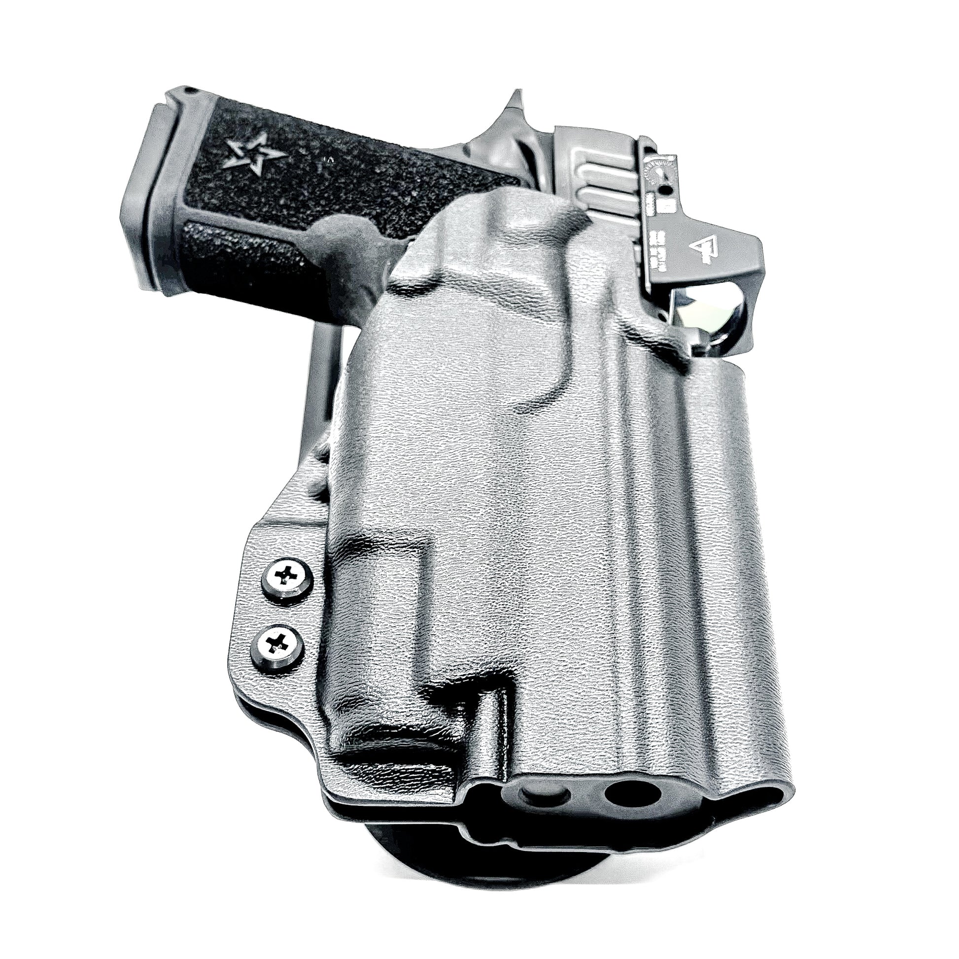 OWB outside the waistband duty & competition holster for the Staccato HD C4X and Surefire XC3 from Four Brothers