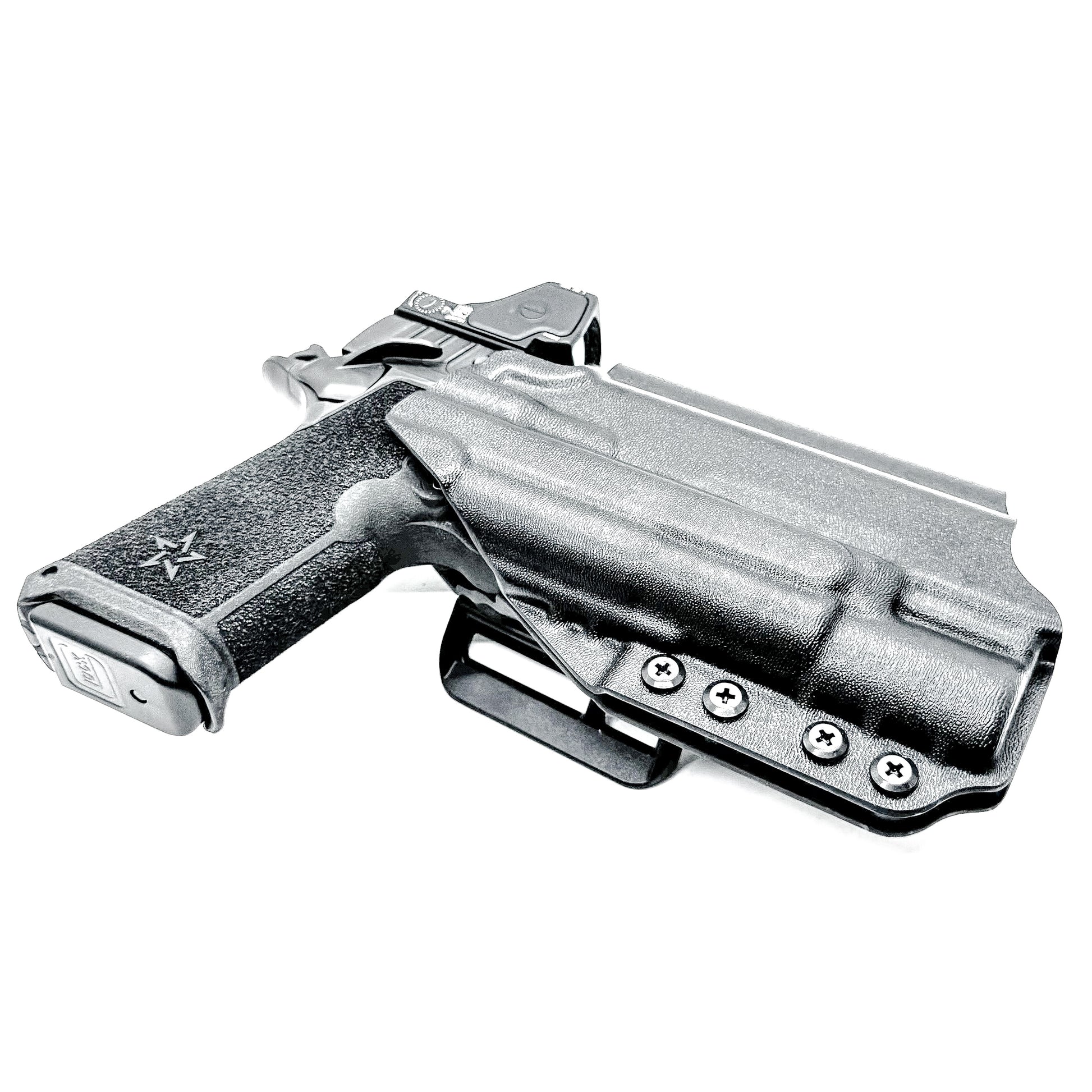 Black OWB holster for Staccato HD P4.5 with Surefire X300U-A/B