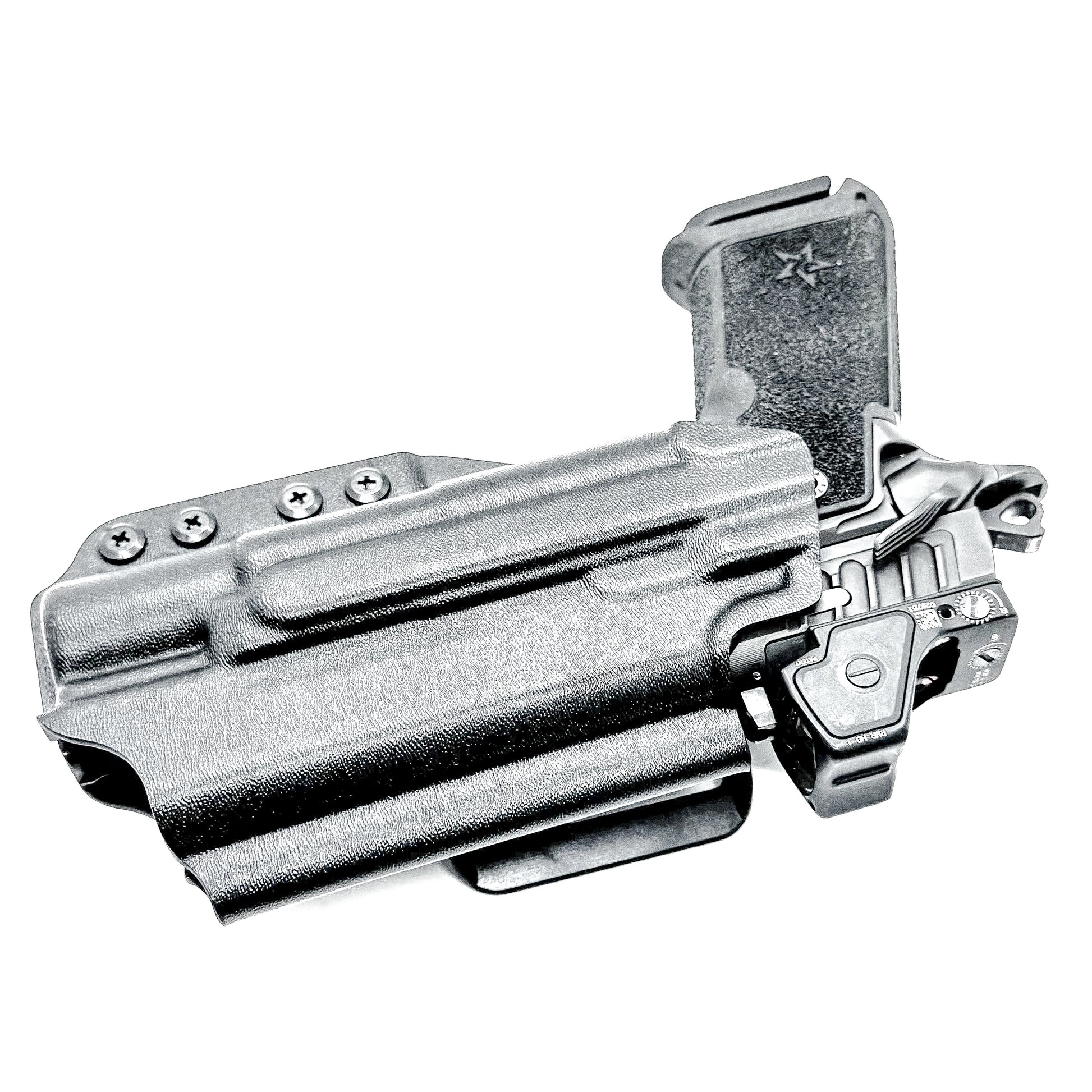 Black OWB holster for Staccato HD P4.5 with Surefire X300U-A/B