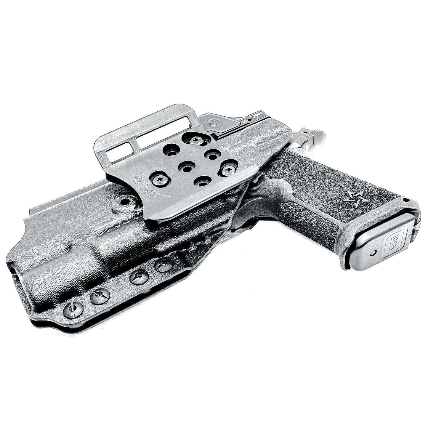 Black OWB holster for Staccato HD P4.5 with Surefire X300U-A/B