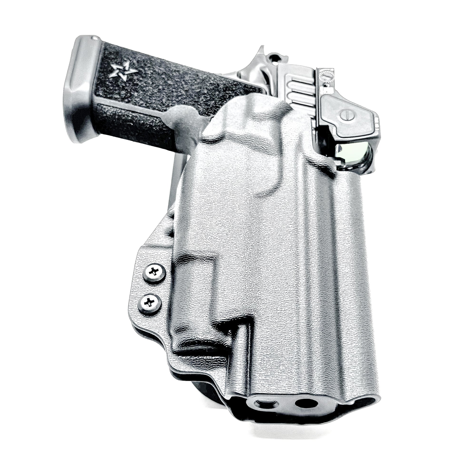 OWB outside the waistband duty & competition holster for the Staccato HD P4.5 and Surefire XC3 from Four Brothers