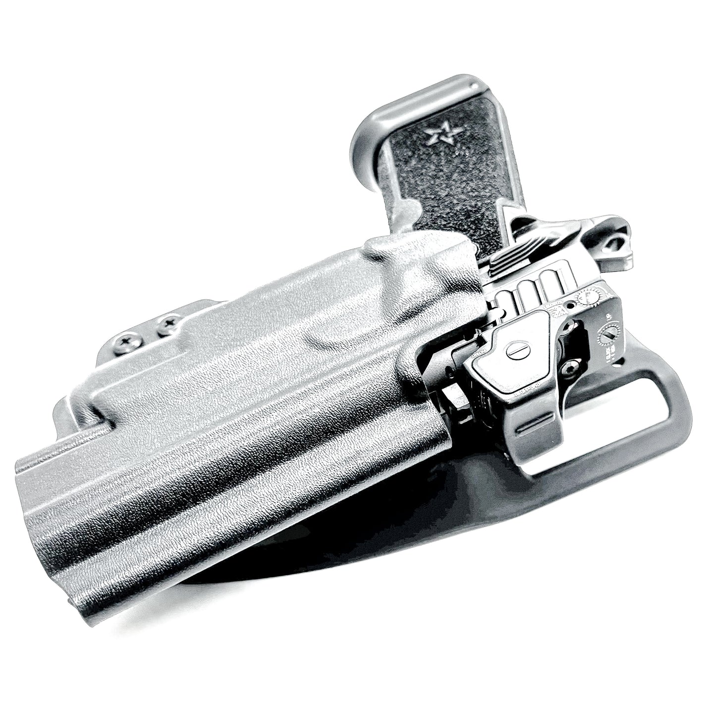 OWB outside the waistband duty & competition holster for the Staccato HD P4.5 and Surefire XC3 from Four Brothers