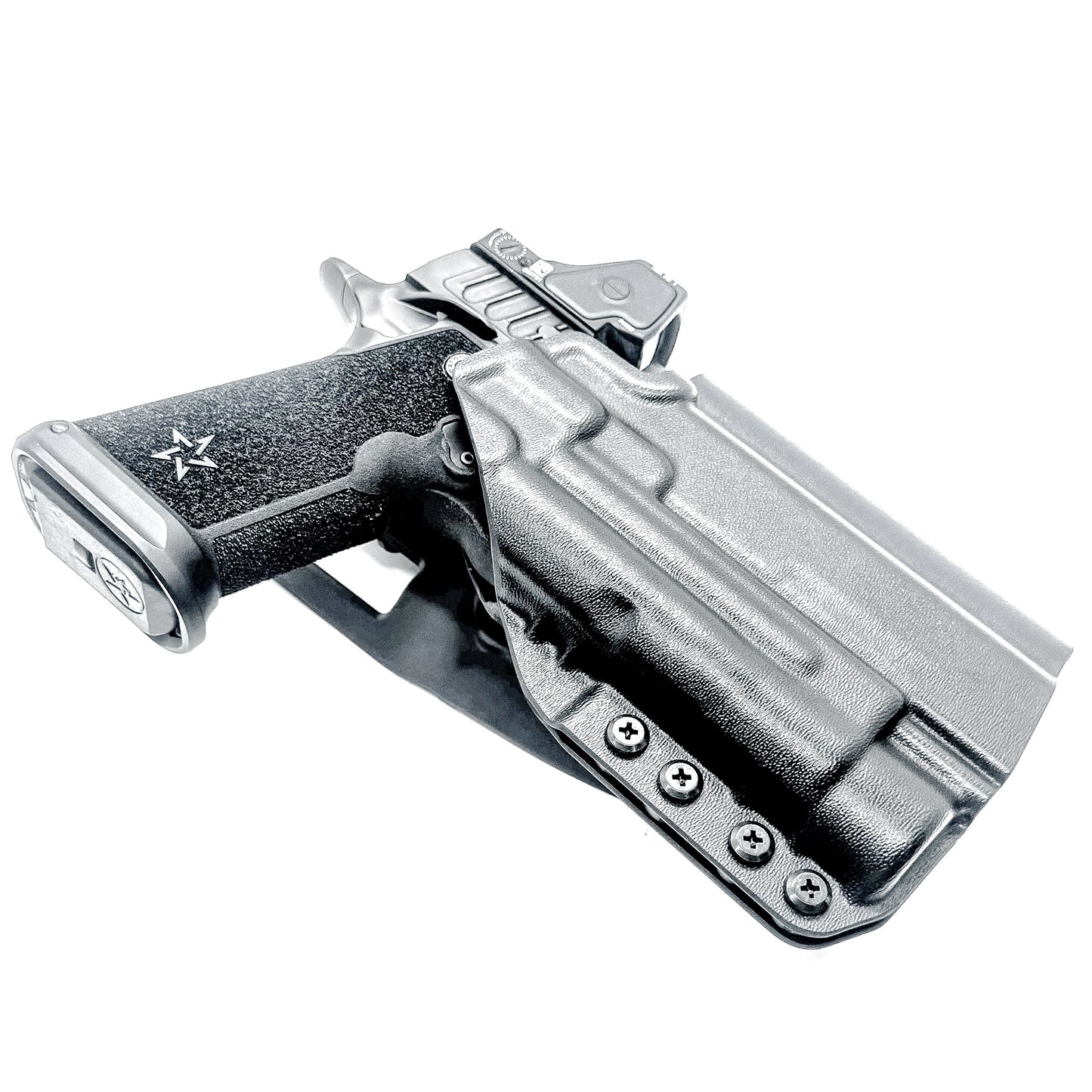 Light-Duty and Competition OWB holster for the Staccato HD P4.5 and Streamlight TLR-1 HL or TLR-1 HP for Outside Waistband range & competition use.