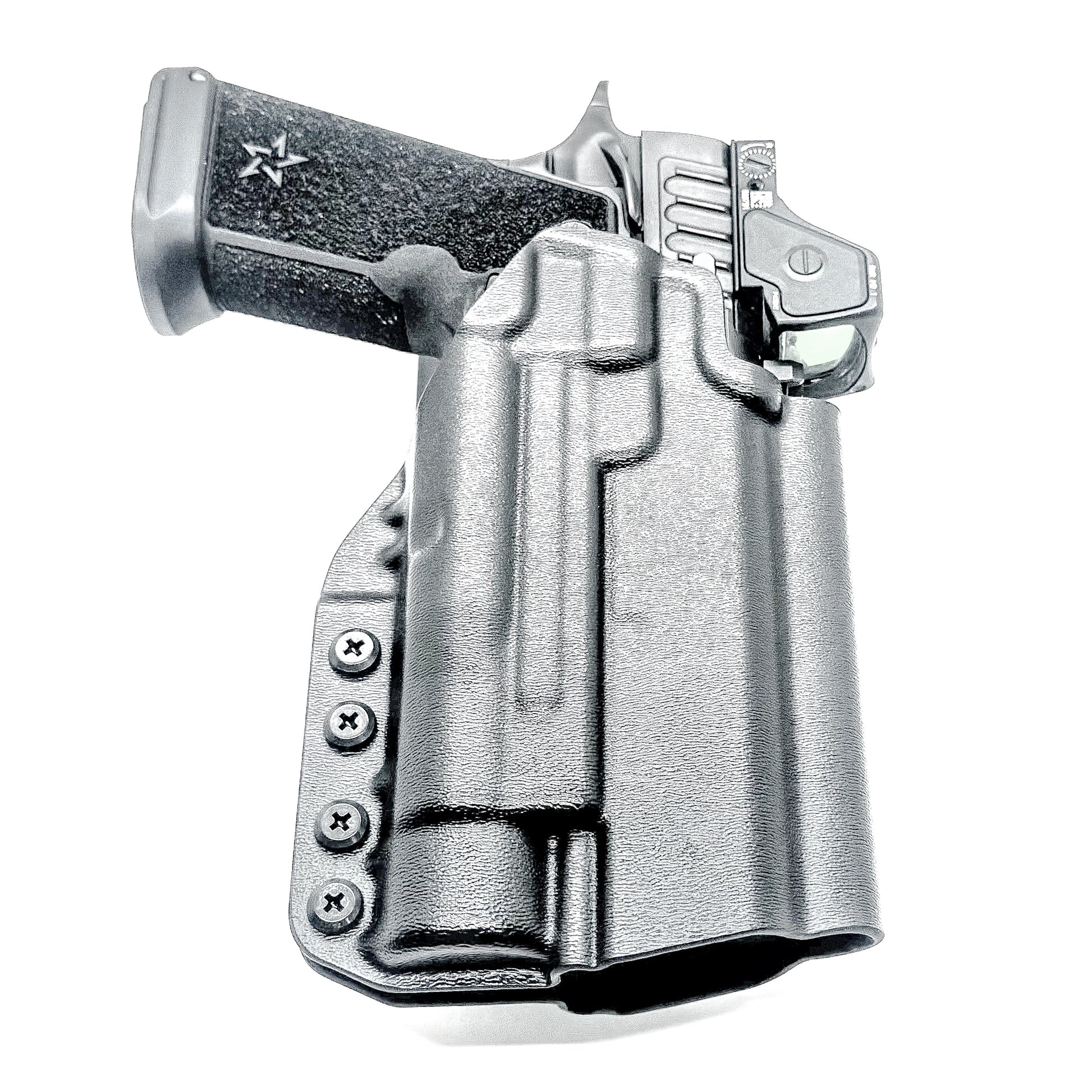 Light-Duty and Competition OWB holster for the Staccato HD P4.5 and Streamlight TLR-1 HL or TLR-1 HP for Outside Waistband range & competition use.