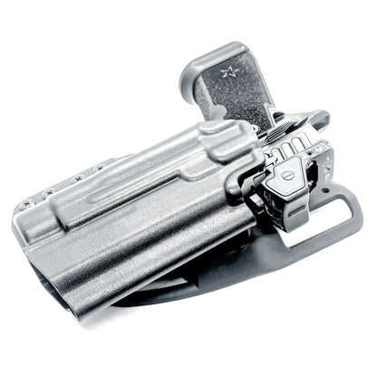 Light-Duty and Competition OWB holster for the Staccato HD P4.5 and Streamlight TLR-1 HL or TLR-1 HP for Outside Waistband range & competition use.