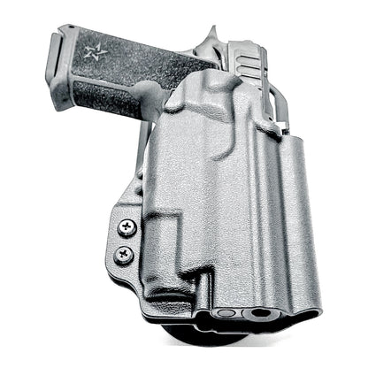 OWB outside the waistband duty & competition holster for the Staccato HD P4 and Surefire XC3 from Four Brothers