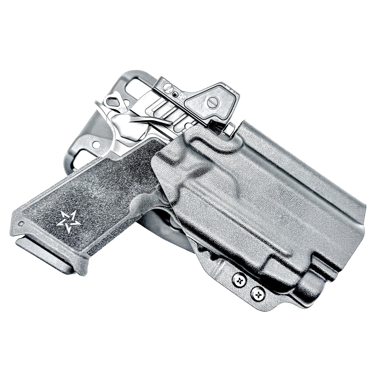 Precision-fit OWB outside the waistband duty & competition holster for the Staccato HD P4 and Streamlight TLR-7 HL-X from Four Brothers. Made in the USA.
