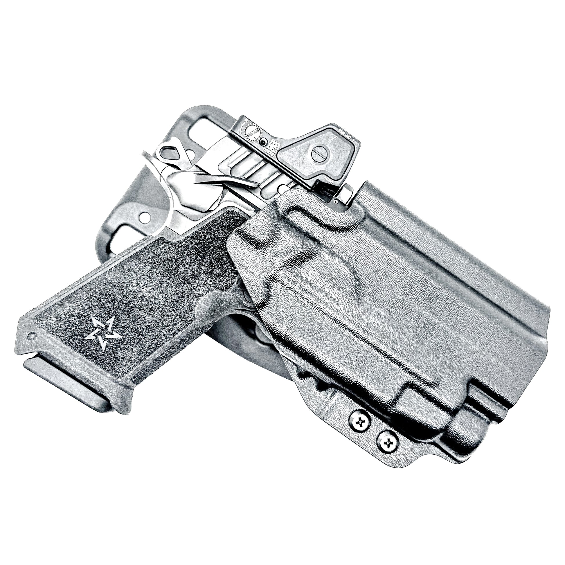 Precision-fit OWB outside the waistband duty & competition holster for the Staccato HD P4 and Streamlight TLR-7 HL-X from Four Brothers. Made in the USA.