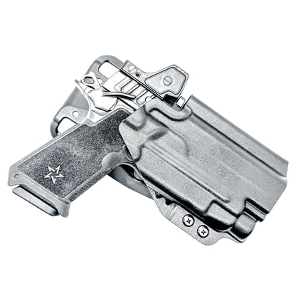Precision-fit OWB outside the waistband duty & competition holster for the Staccato HD P4 and Streamlight TLR-7 HL-X from Four Brothers. Made in the USA.