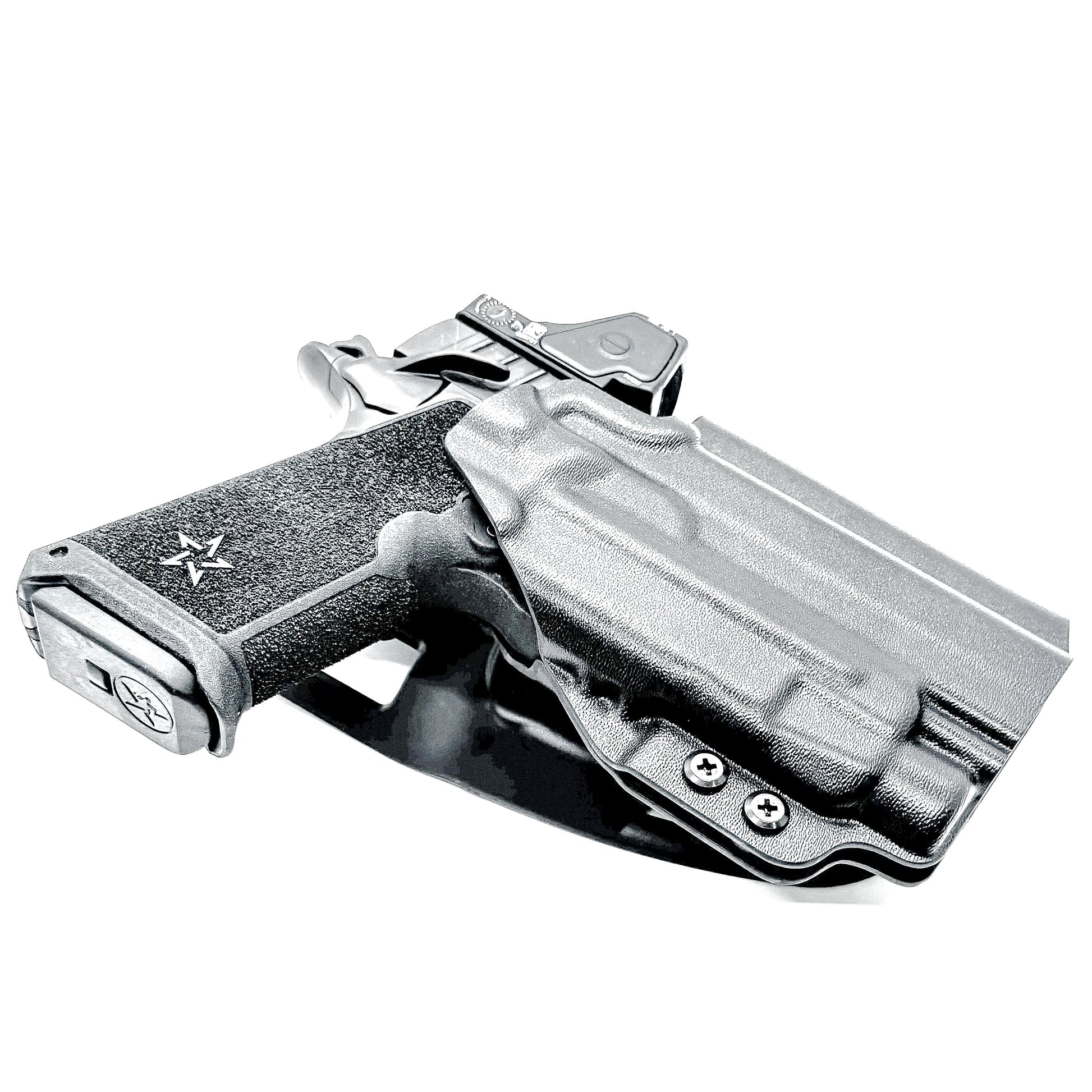 Precision-fit OWB outside the waistband duty & competition holster for the Staccato HD P4 and Streamlight TLR-7 HL-X from Four Brothers. Made in the USA.