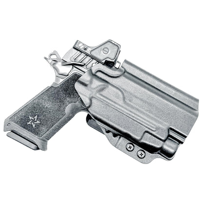 Precision-fit OWB Outside Waistband holster for the Staccato HD P4 and Streamlight TLR-7 HL-X from Four Brothers. Designed for comfort and concealment.