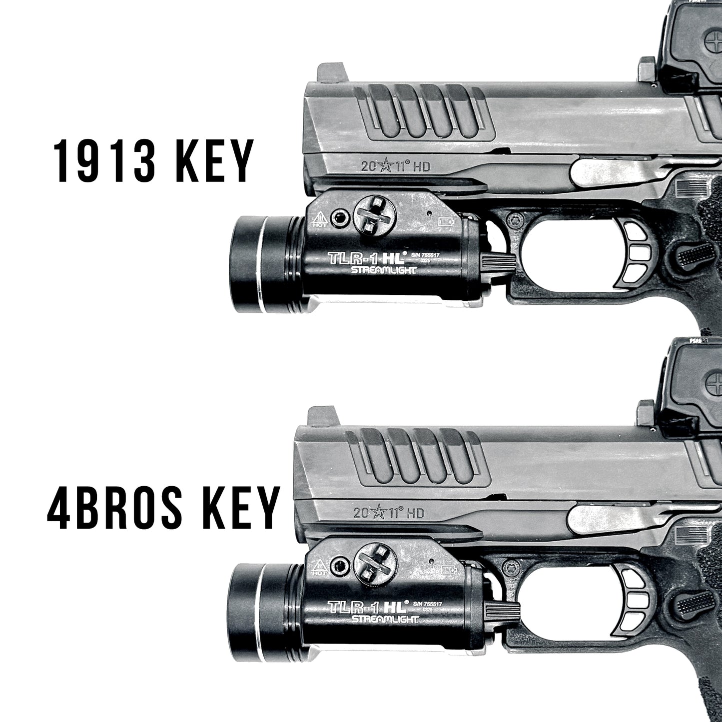 precision-made replacement key is designed specifically for the Staccato HD P4 to reposition the Streamlight TLR-1 HL closer to the trigger guard