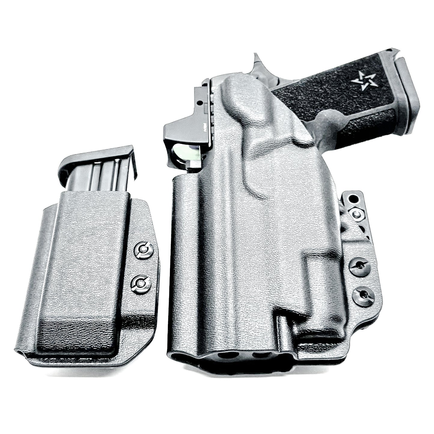 Black Staccato C4X & Surefire X3C IWB Holster & Magazine Pouch IWB AIWB Inside Waistband Combo shown with DCC Monoblock and a modwing.