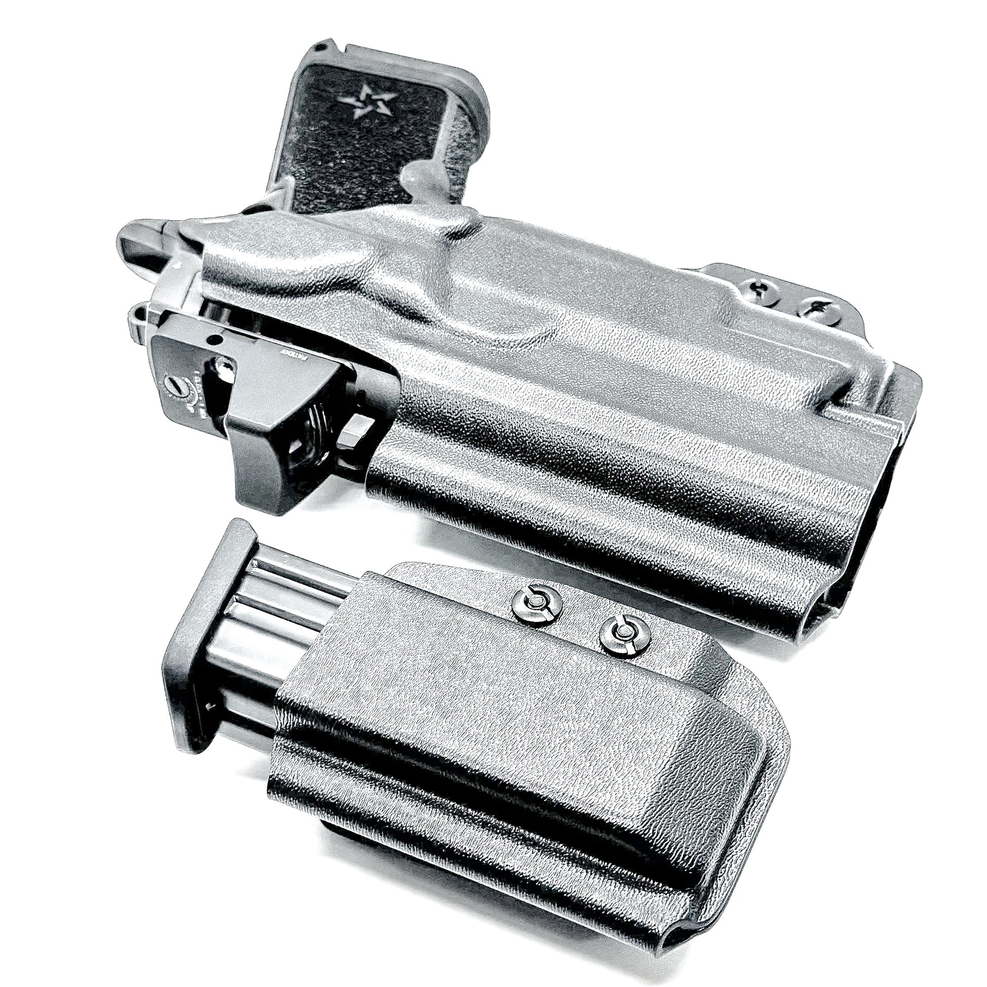 Black Staccato C4X & Surefire X3C IWB Holster & Magazine Pouch IWB AIWB Inside Waistband Combo shown with DCC Monoblock and a modwing.