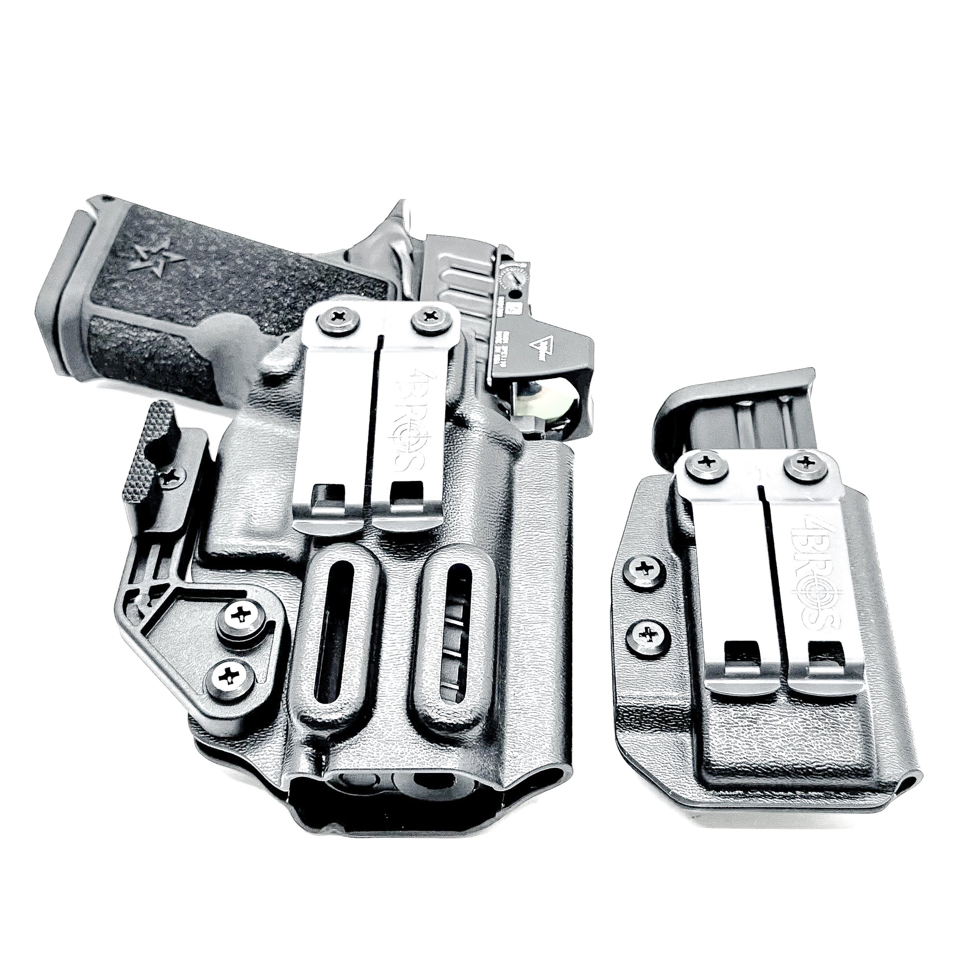 IWB holster combo for Staccato HD C3.6 and Glock 9MM mags. Includes mag carrier, Modwing, and Monoblock clips. Ships fast from the USA.