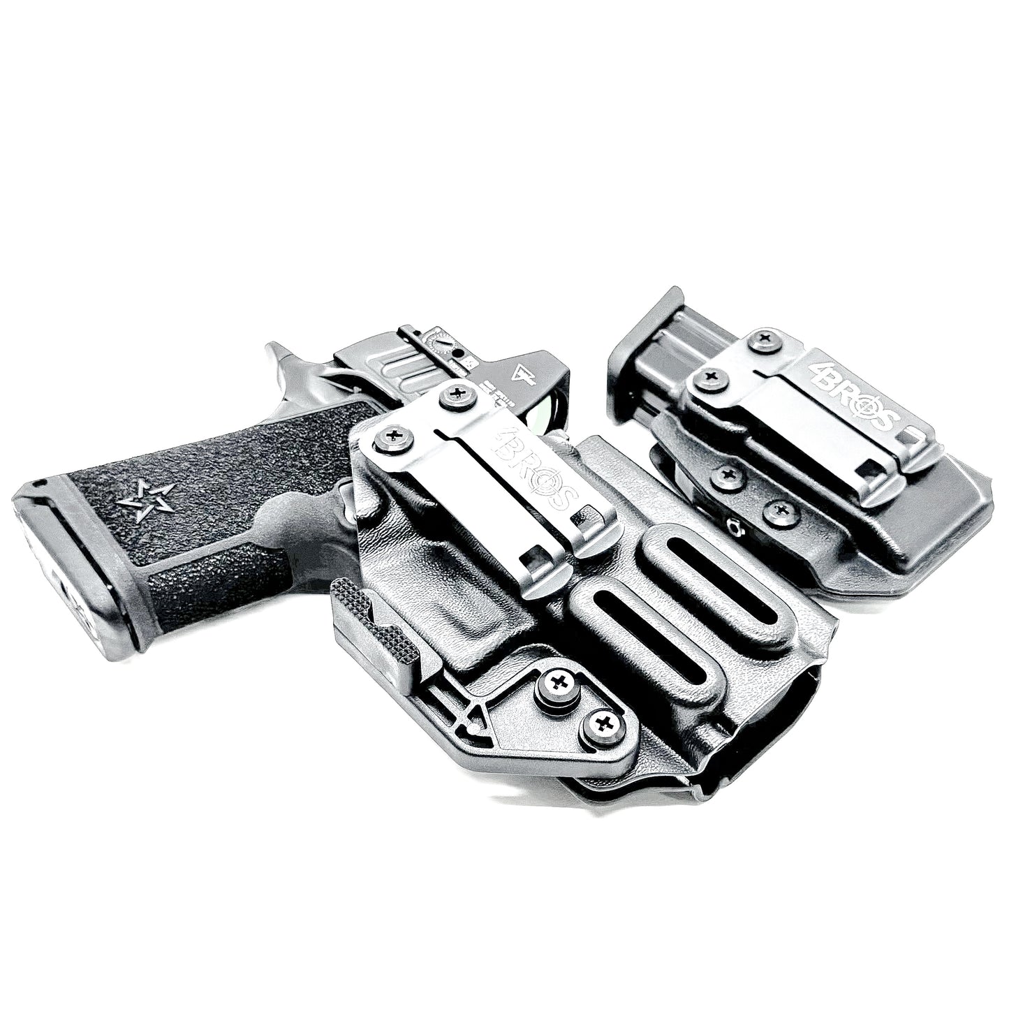 IWB holster combo for Staccato HD C3.6 and Glock 9MM mags. Includes mag carrier, Modwing, and Monoblock clips. Ships fast from the USA.