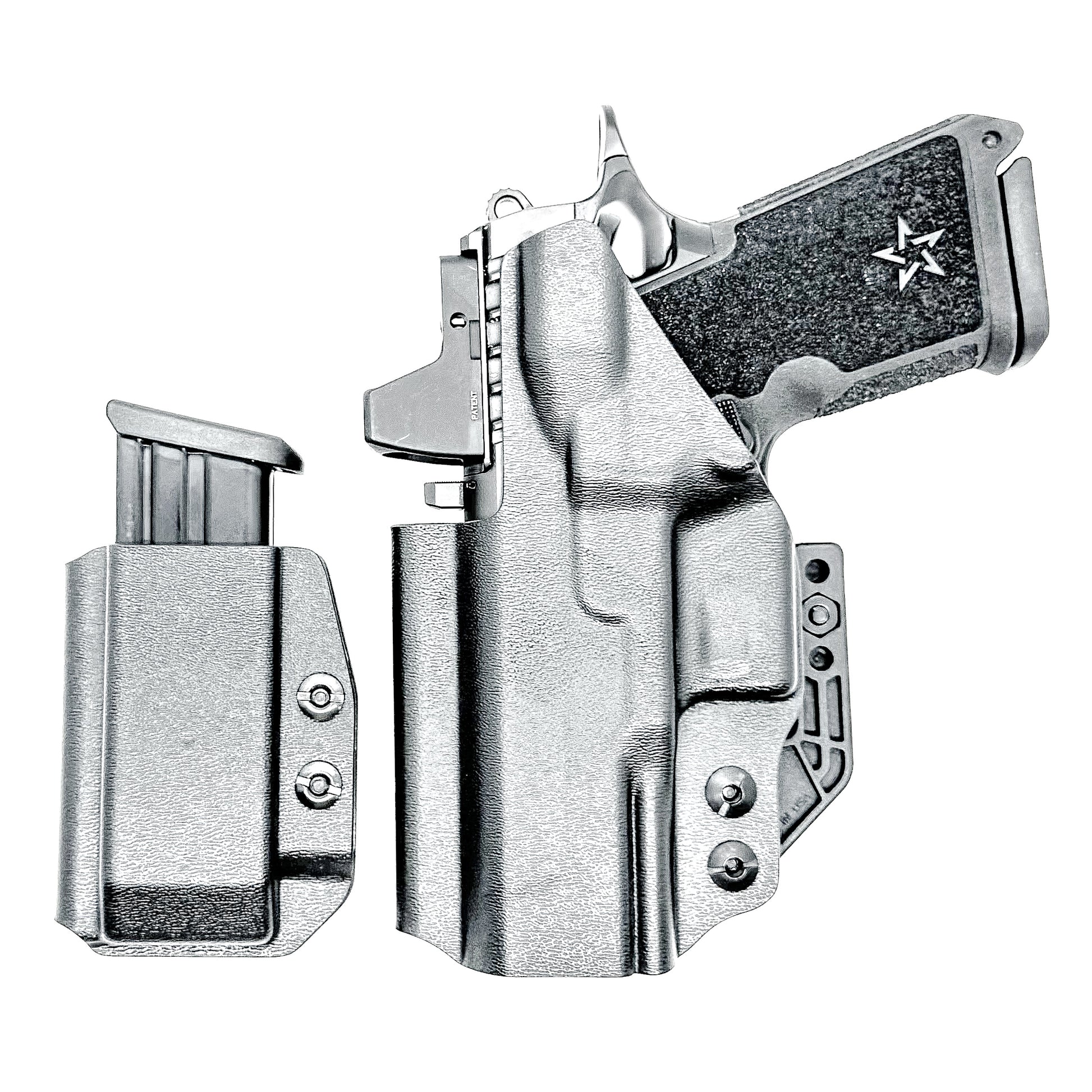 IWB holster combo for Staccato HD C3.6 and Glock 9MM mags. Includes mag carrier, Modwing, and Monoblock clips. Ships fast from the USA.