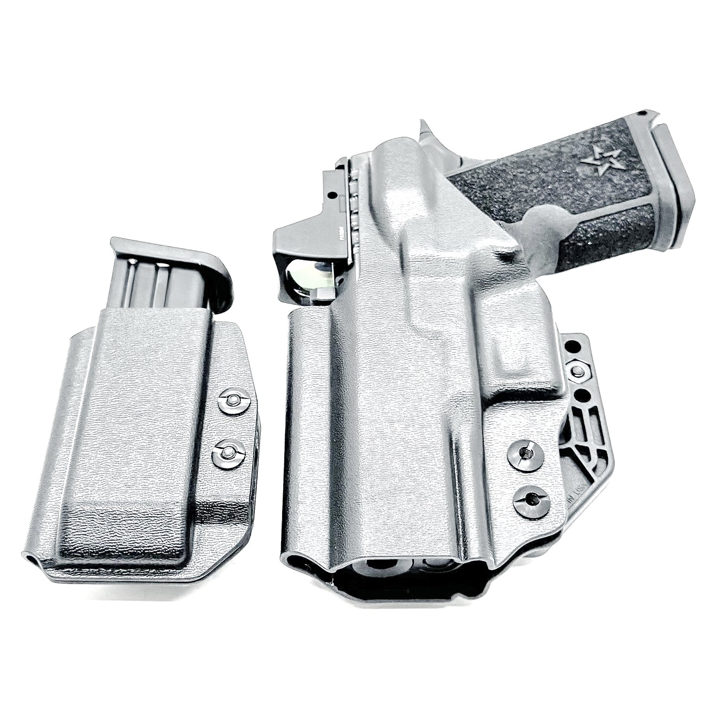 IWB holster combo for Staccato HD C3.6 and Glock 9MM mags. Includes mag carrier, Modwing, and Monoblock clips. Ships fast from the USA.